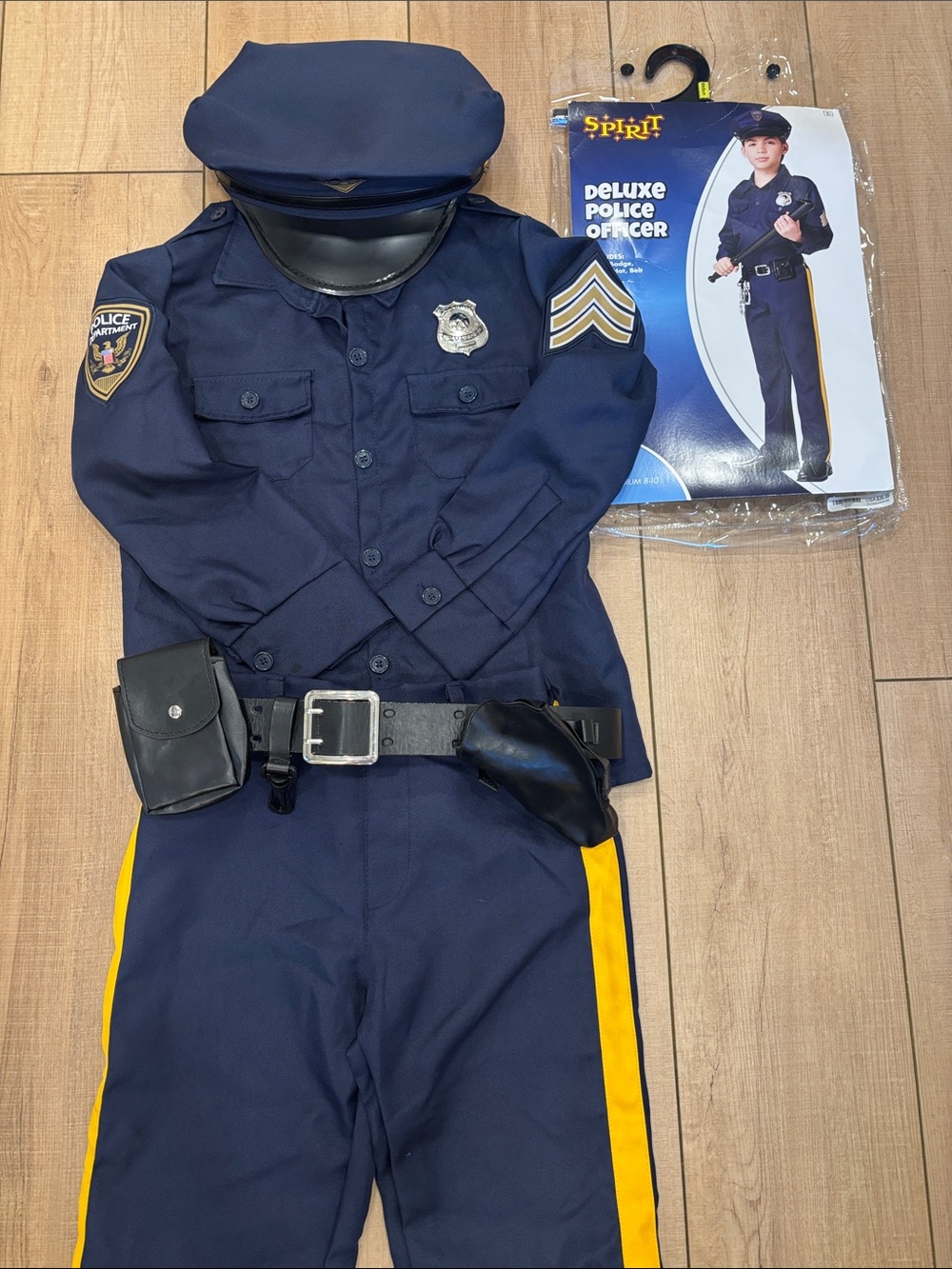 Spirit Deluxe Police Officer Costume - Navy Blue with Yellow Stripe